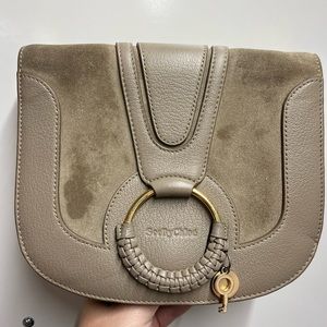 See by Chloé  Hana Small Leather & Suede Crossbody in Motty Gray/Gold